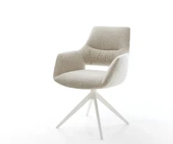 DrehstuhlYago-Flex mit Armlehnen Webstoff Soft Beige Kreuzgestell breit Weiß 360° drehbar Wippfunktion Taschenfederkern Sofort versandfertig