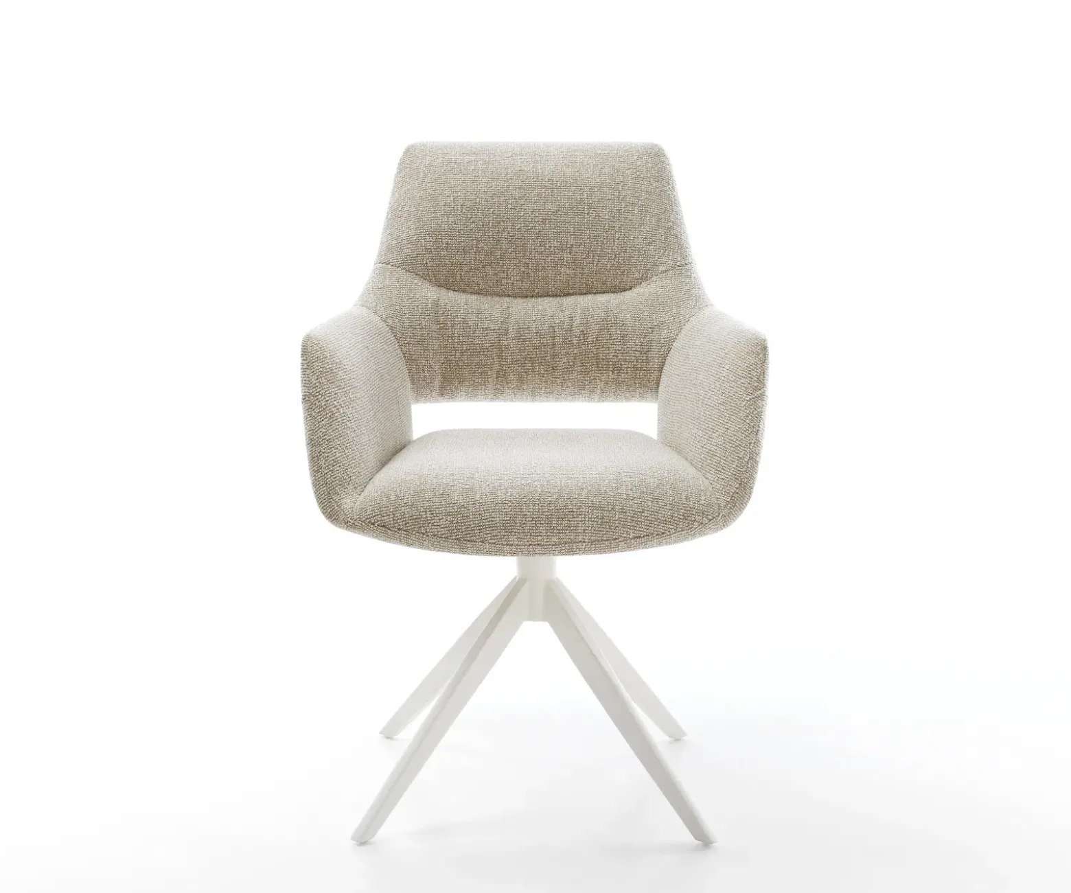 DrehstuhlYago-Flex mit Armlehnen Webstoff Soft Beige Kreuzgestell breit Weiß 360° drehbar Wippfunktion Taschenfederkern Sofort versandfertig