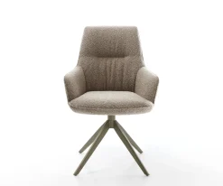 DrehstuhlZelia-Flex mit Armlehnen Bouclé Schlamm Kreuzgestell breit Effektfinish Titan 360° drehbar Wippfunktion Taschenfederkern Sofort versandfertig