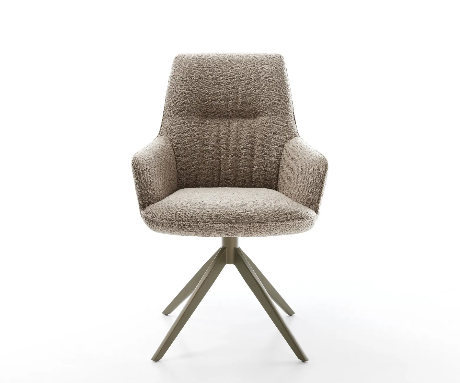 DrehstuhlZelia-Flex mit Armlehnen Bouclé Schlamm Kreuzgestell breit Effektfinish Titan 360° drehbar Wippfunktion Taschenfederkern Sofort versandfertig