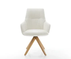 DrehstuhlZelia-Flex mit Armlehnen Bouclé Soft Beige Holzgestell kantig Natur 360° drehbar Taschenfederkern Versandfertig ca. 28.10.26