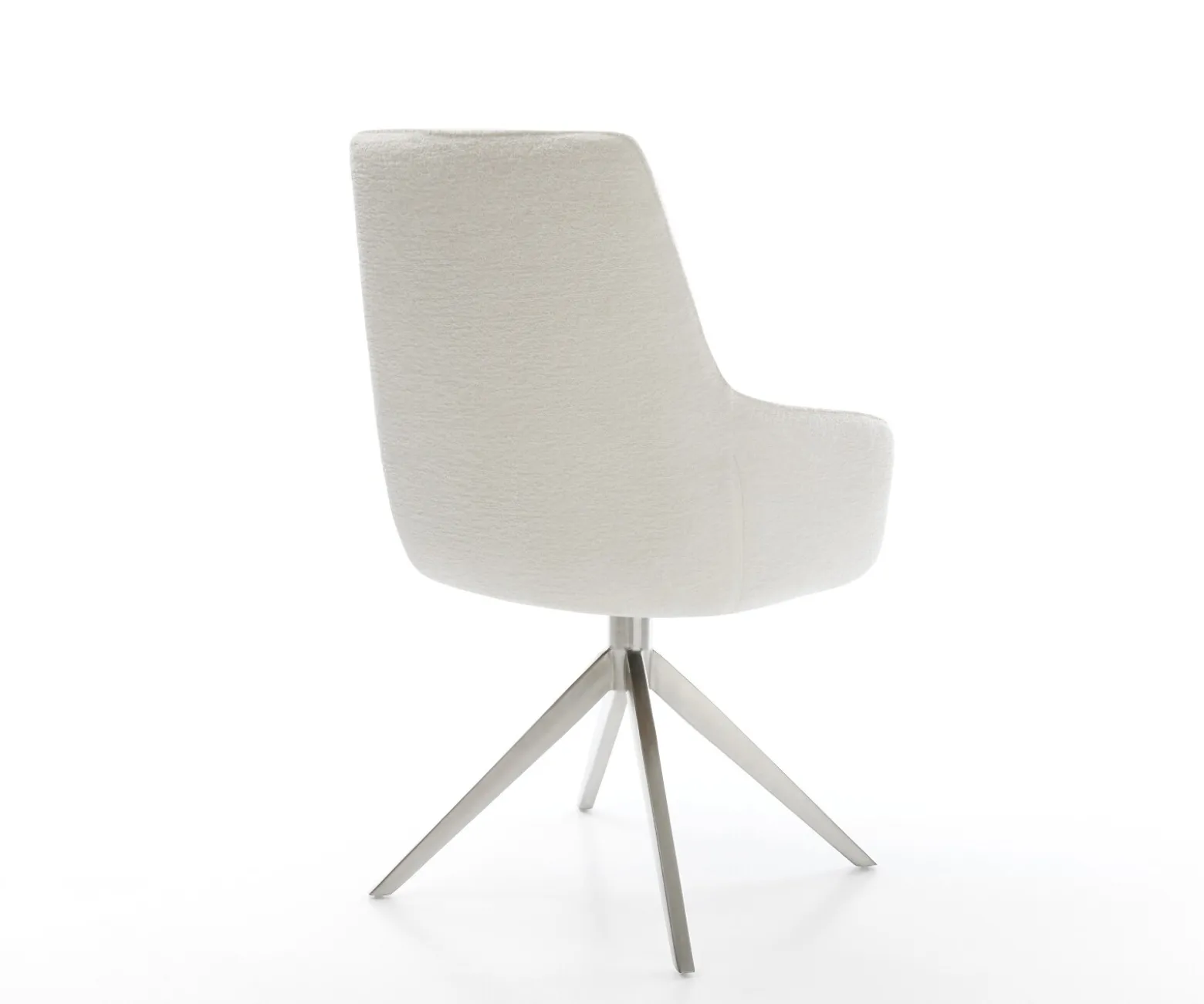 DrehstuhlZelia-Flex mit Armlehnen Bouclé Soft Beige Kreuzgestell breit Edelstahl 360° drehbar Wippfunktion Taschenfederkern Sofort versandfertig