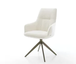 DrehstuhlZelia-Flex mit Armlehnen Bouclé Soft Beige Kreuzgestell breit Effektfinish Titan 360° drehbar Wippfunktion Taschenfederkern Sofort versandfertig