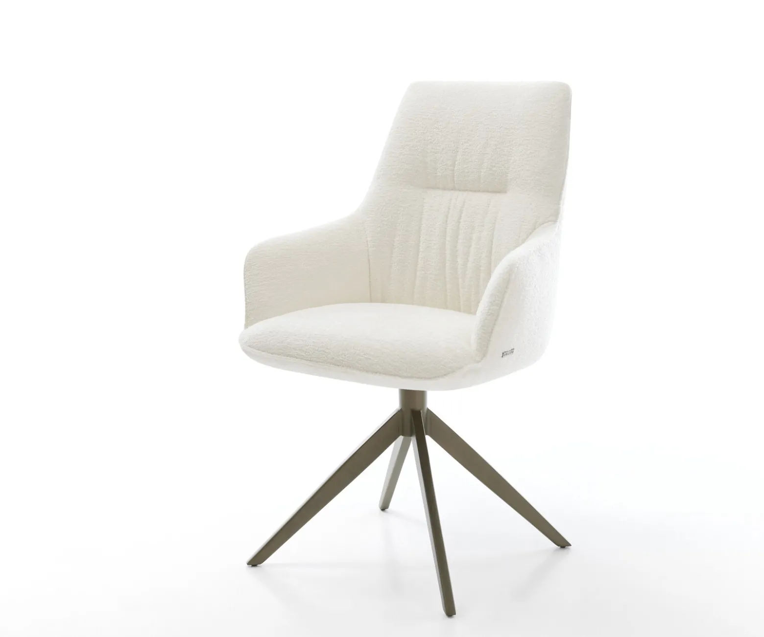 DrehstuhlZelia-Flex mit Armlehnen Bouclé Soft Beige Kreuzgestell breit Effektfinish Titan 360° drehbar Wippfunktion Taschenfederkern Sofort versandfertig