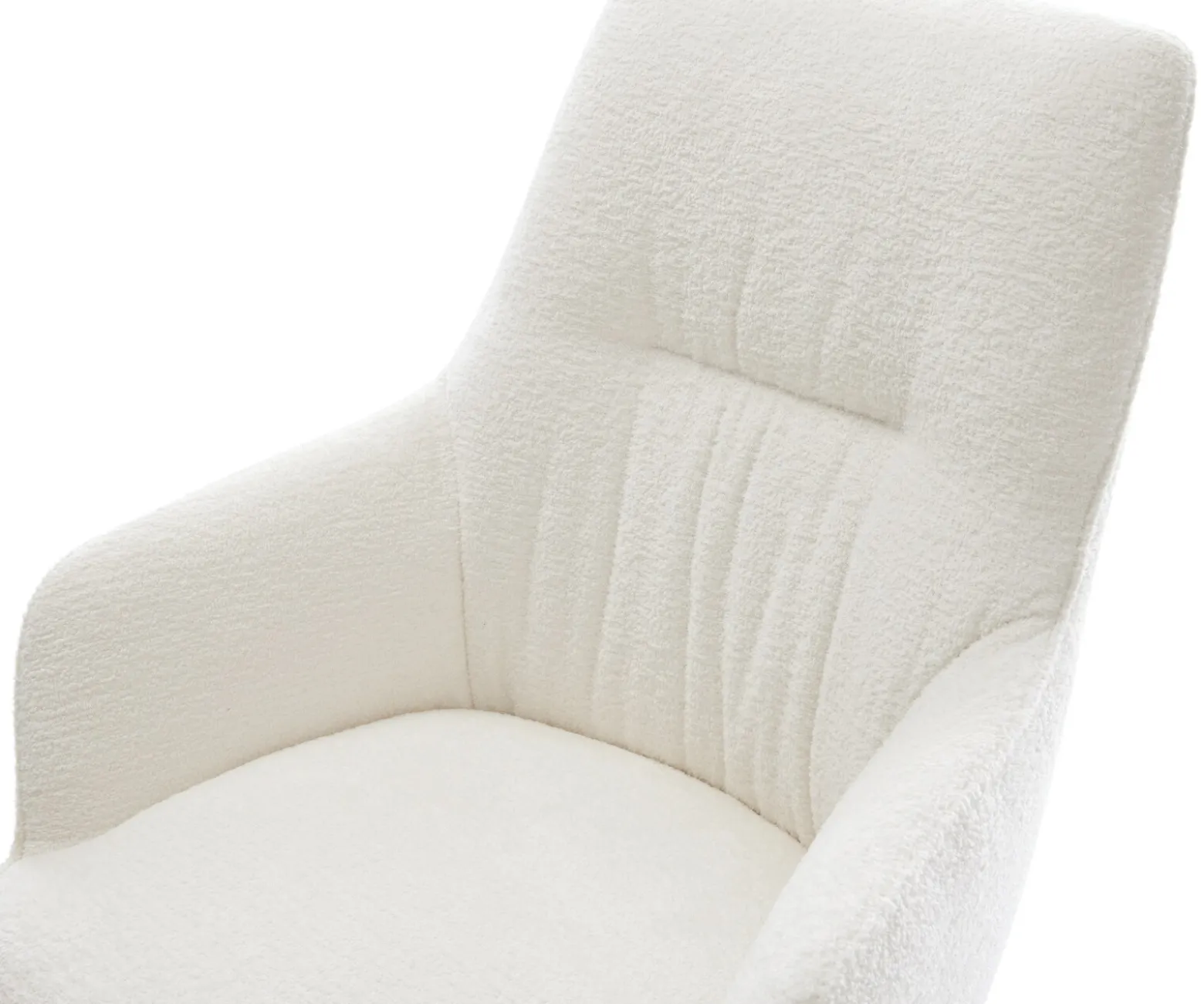 DrehstuhlZelia-Flex mit Armlehnen Bouclé Soft Beige Kreuzgestell breit Effektfinish Titan 360° drehbar Wippfunktion Taschenfederkern Sofort versandfertig