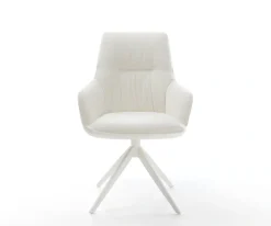 DrehstuhlZelia-Flex mit Armlehnen Bouclé Soft Beige Kreuzgestell breit Weiß 360° drehbar Wippfunktion Taschenfederkern Sofort versandfertig