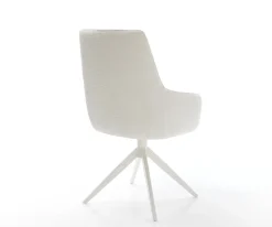 DrehstuhlZelia-Flex mit Armlehnen Bouclé Soft Beige Kreuzgestell breit Weiß 360° drehbar Wippfunktion Taschenfederkern Sofort versandfertig