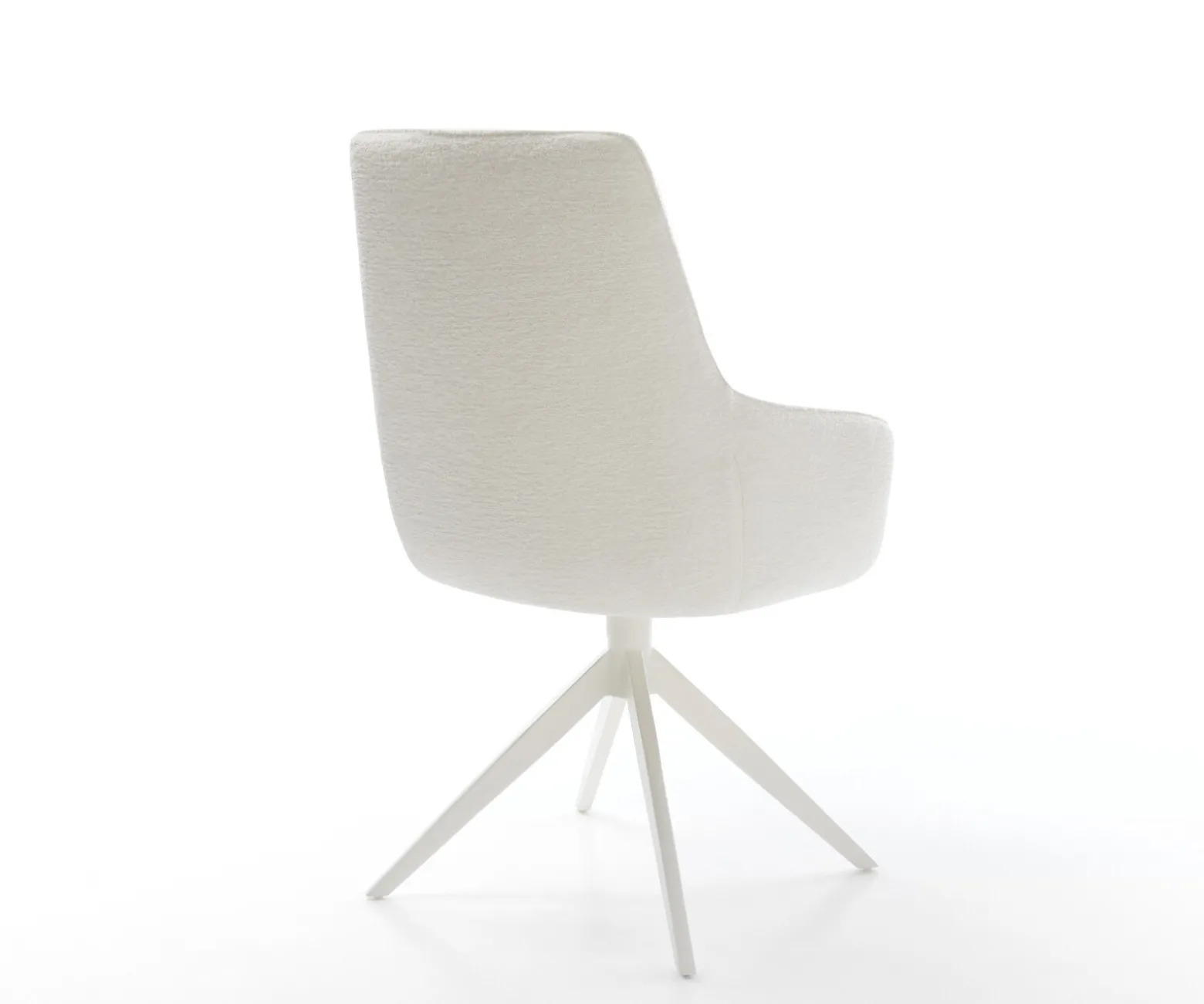 DrehstuhlZelia-Flex mit Armlehnen Bouclé Soft Beige Kreuzgestell breit Weiß 360° drehbar Wippfunktion Taschenfederkern Sofort versandfertig