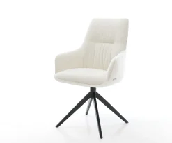 DrehstuhlZelia-Flex mit Armlehnen Bouclé Soft Beige Kreuzgestell breit Schwarz 360° drehbar Wippfunktion Taschenfederkern Sofort versandfertig