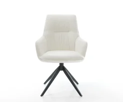 DrehstuhlZelia-Flex mit Armlehnen Bouclé Soft Beige Kreuzgestell breit Schwarz 360° drehbar Wippfunktion Taschenfederkern Sofort versandfertig