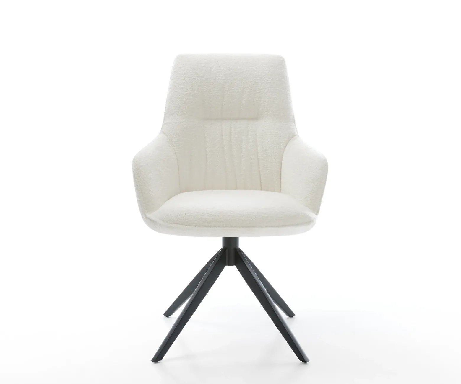 DrehstuhlZelia-Flex mit Armlehnen Bouclé Soft Beige Kreuzgestell breit Schwarz 360° drehbar Wippfunktion Taschenfederkern Sofort versandfertig