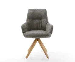DrehstuhlZelia-Flex mit Armlehnen Bouclé Soft Schlamm Holzgestell kantig Natur 360° drehbar Taschenfederkern Versandfertig ca. 28.10.26