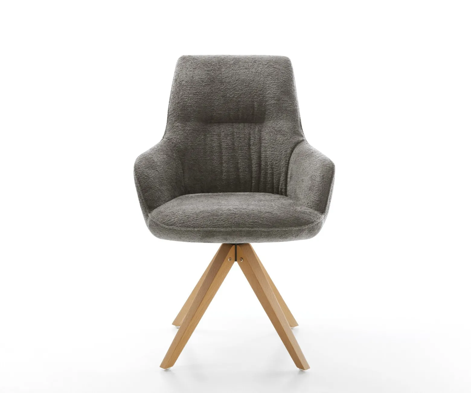 DrehstuhlZelia-Flex mit Armlehnen Bouclé Soft Schlamm Holzgestell kantig Natur 360° drehbar Taschenfederkern Versandfertig ca. 28.10.26