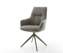 DrehstuhlZelia-Flex mit Armlehnen Bouclé Soft Schlamm Kreuzgestell breit Effektfinish Titan 360° drehbar Wippfunktion Taschenfederkern Sofort versandfertig