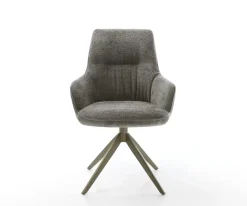 DrehstuhlZelia-Flex mit Armlehnen Bouclé Soft Schlamm Kreuzgestell breit Effektfinish Titan 360° drehbar Wippfunktion Taschenfederkern Sofort versandfertig