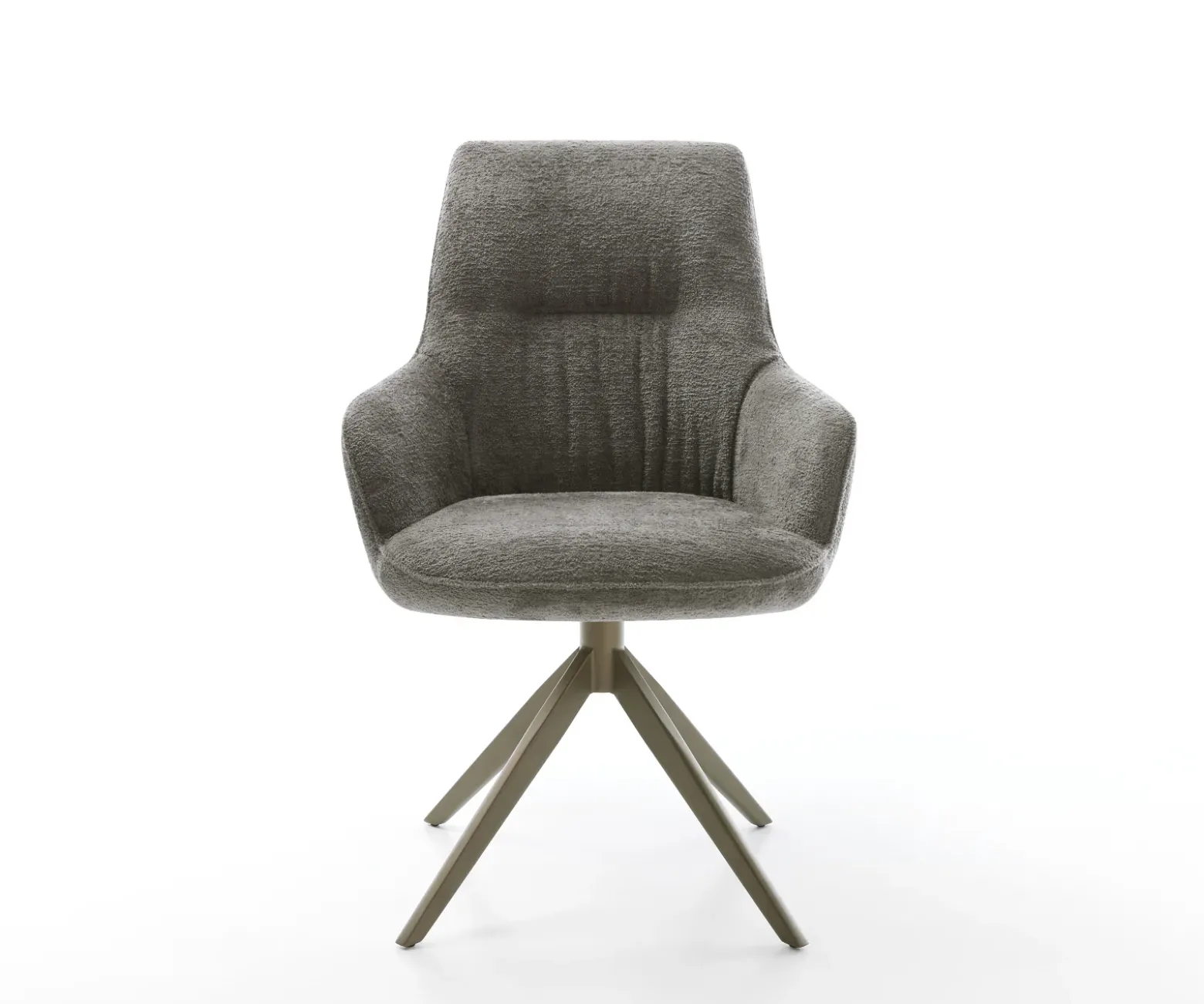 DrehstuhlZelia-Flex mit Armlehnen Bouclé Soft Schlamm Kreuzgestell breit Effektfinish Titan 360° drehbar Wippfunktion Taschenfederkern Sofort versandfertig