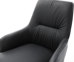 DrehstuhlZelia-Flex mit Armlehnen Echt-Leder Schwarz Kreuzgestell breit Edelstahl 360° drehbar Wippfunktion Taschenfederkern Sofort versandfertig