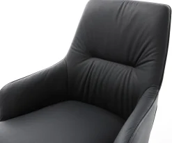 DrehstuhlZelia-Flex mit Armlehnen Echt-Leder Schwarz Kreuzgestell breit Schwarz 360° drehbar Wippfunktion Taschenfederkern Sofort versandfertig