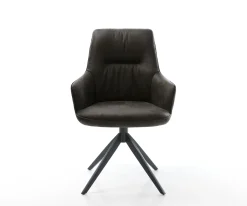 DrehstuhlZelia-Flex mit Armlehnen Mikrofaser Anthrazit Vintage Kreuzgestell breit Schwarz 360° drehbar Wippfunktion Taschenfederkern Sofort versandfertig