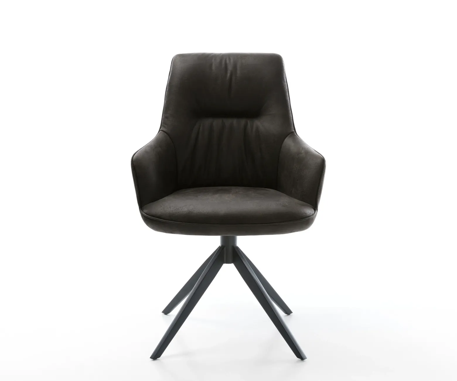 DrehstuhlZelia-Flex mit Armlehnen Mikrofaser Anthrazit Vintage Kreuzgestell breit Schwarz 360° drehbar Wippfunktion Taschenfederkern Sofort versandfertig