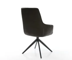 DrehstuhlZelia-Flex mit Armlehnen Mikrofaser Anthrazit Vintage Kreuzgestell breit Schwarz 360° drehbar Wippfunktion Taschenfederkern Sofort versandfertig