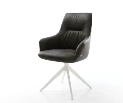 DrehstuhlZelia-Flex mit Armlehnen Mikrofaser Anthrazit Vintage Kreuzgestell breit Weiß 360° drehbar Wippfunktion Taschenfederkern Sofort versandfertig