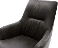 DrehstuhlZelia-Flex mit Armlehnen Mikrofaser Anthrazit Vintage Kreuzgestell breit Edelstahl 360° drehbar Wippfunktion Taschenfederkern Sofort versandfertig