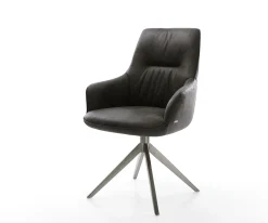 DrehstuhlZelia-Flex mit Armlehnen Mikrofaser Anthrazit Vintage Kreuzgestell breit Graphit 360° drehbar Wippfunktion Taschenfederkern Sofort versandfertig