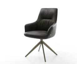 DrehstuhlZelia-Flex mit Armlehnen Mikrofaser Anthrazit Vintage Kreuzgestell breit Effektfinish Titan 360° drehbar Wippfunktion Taschenfederkern Sofort versandfertig