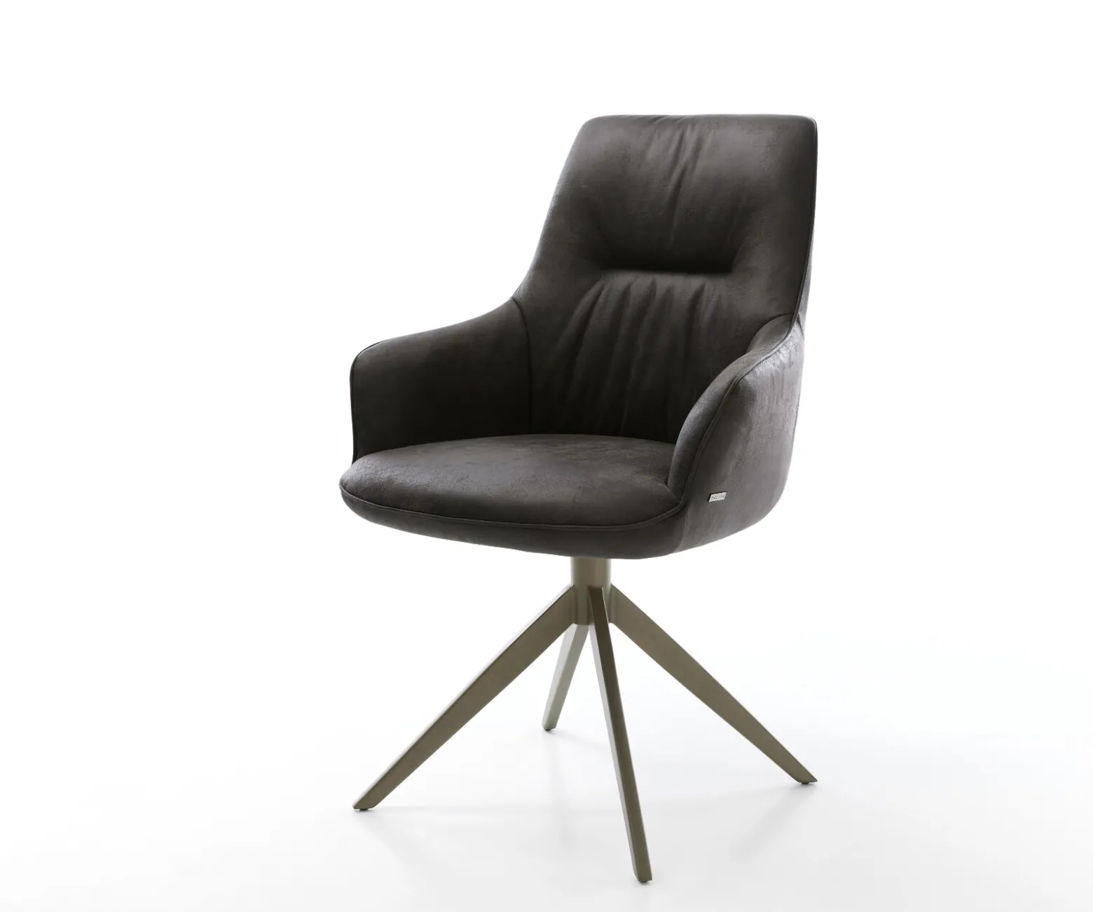 DrehstuhlZelia-Flex mit Armlehnen Mikrofaser Anthrazit Vintage Kreuzgestell breit Effektfinish Titan 360° drehbar Wippfunktion Taschenfederkern Sofort versandfertig