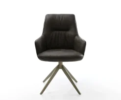 DrehstuhlZelia-Flex mit Armlehnen Mikrofaser Anthrazit Vintage Kreuzgestell breit Effektfinish Titan 360° drehbar Wippfunktion Taschenfederkern Sofort versandfertig