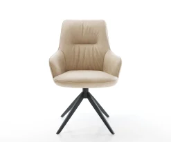 DrehstuhlZelia-Flex mit Armlehnen Mikrofaser Beige Vintage Kreuzgestell breit Schwarz 360° drehbar Wippfunktion Taschenfederkern Sofort versandfertig
