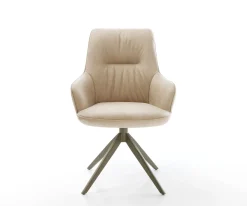DrehstuhlZelia-Flex mit Armlehnen Mikrofaser Beige Vintage Kreuzgestell breit Effektfinish Titan 360° drehbar Wippfunktion Taschenfederkern Sofort versandfertig