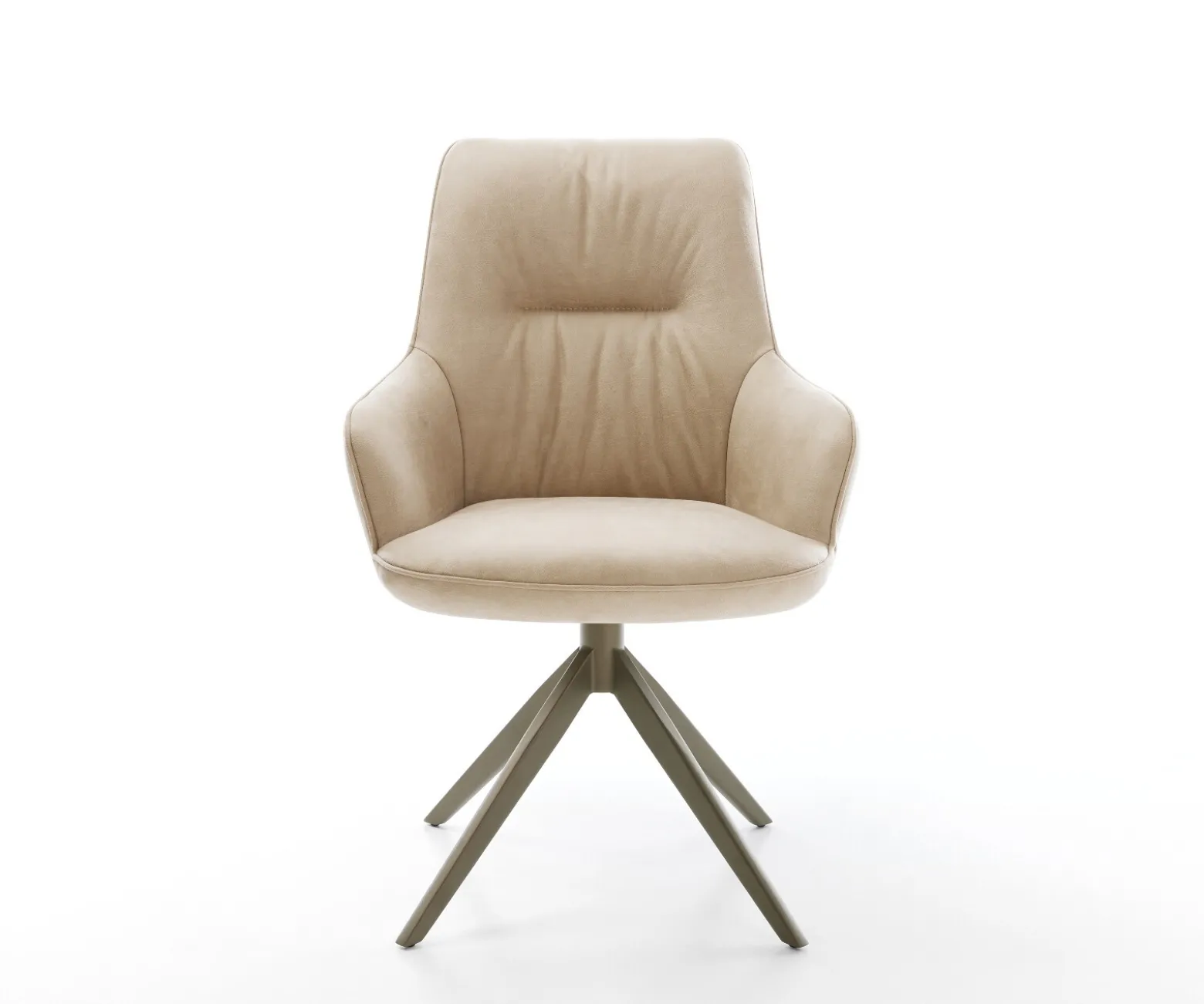 DrehstuhlZelia-Flex mit Armlehnen Mikrofaser Beige Vintage Kreuzgestell breit Effektfinish Titan 360° drehbar Wippfunktion Taschenfederkern Sofort versandfertig