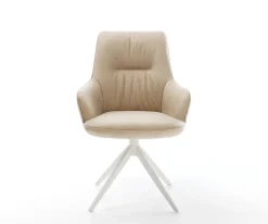 DrehstuhlZelia-Flex mit Armlehnen Mikrofaser Beige Vintage Kreuzgestell breit Weiß 360° drehbar Wippfunktion Taschenfederkern Sofort versandfertig