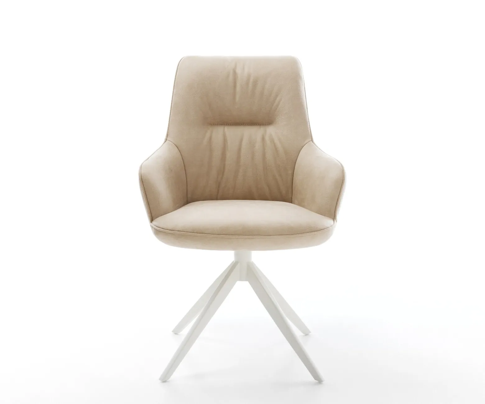 DrehstuhlZelia-Flex mit Armlehnen Mikrofaser Beige Vintage Kreuzgestell breit Weiß 360° drehbar Wippfunktion Taschenfederkern Sofort versandfertig