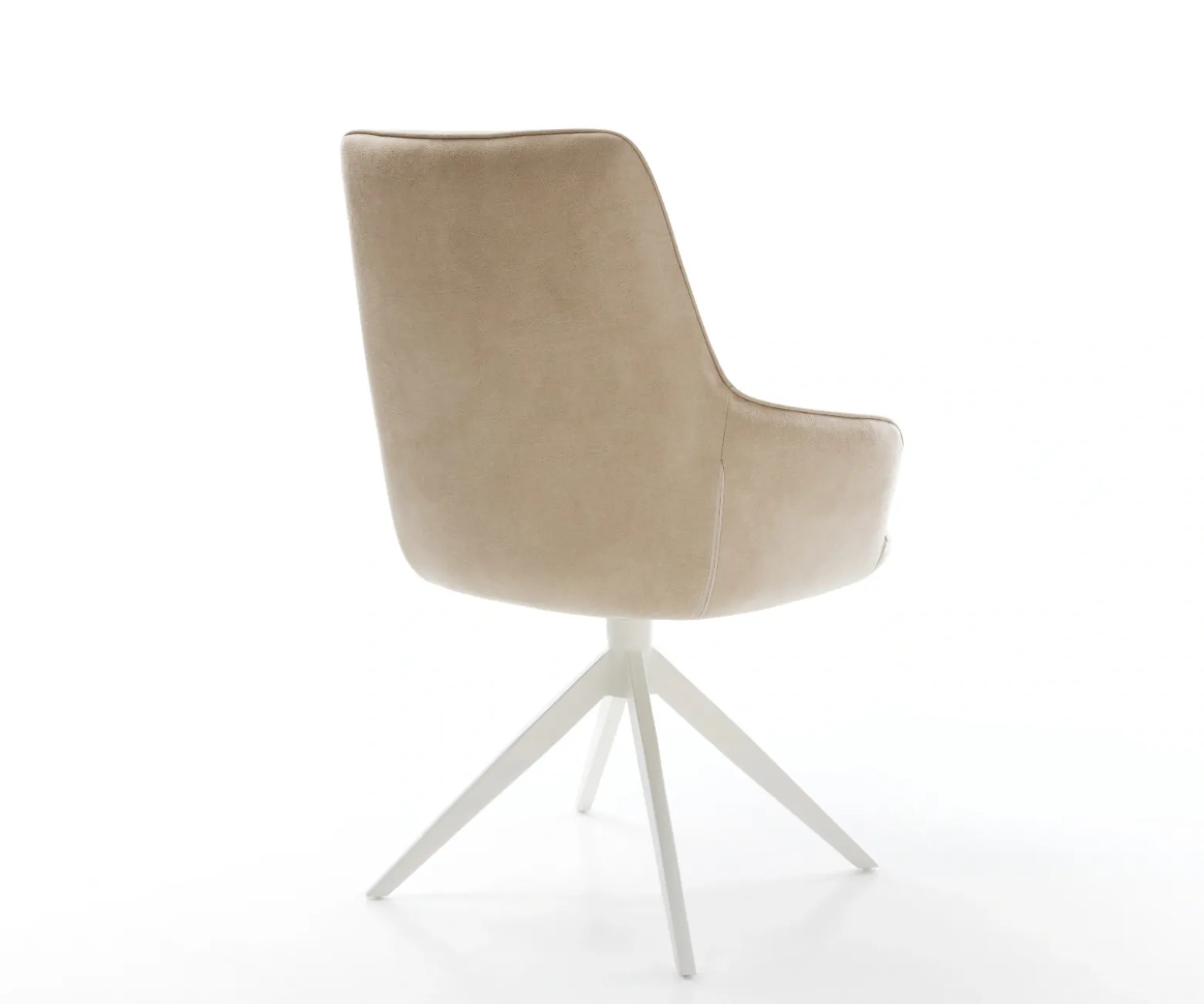DrehstuhlZelia-Flex mit Armlehnen Mikrofaser Beige Vintage Kreuzgestell breit Weiß 360° drehbar Wippfunktion Taschenfederkern Sofort versandfertig