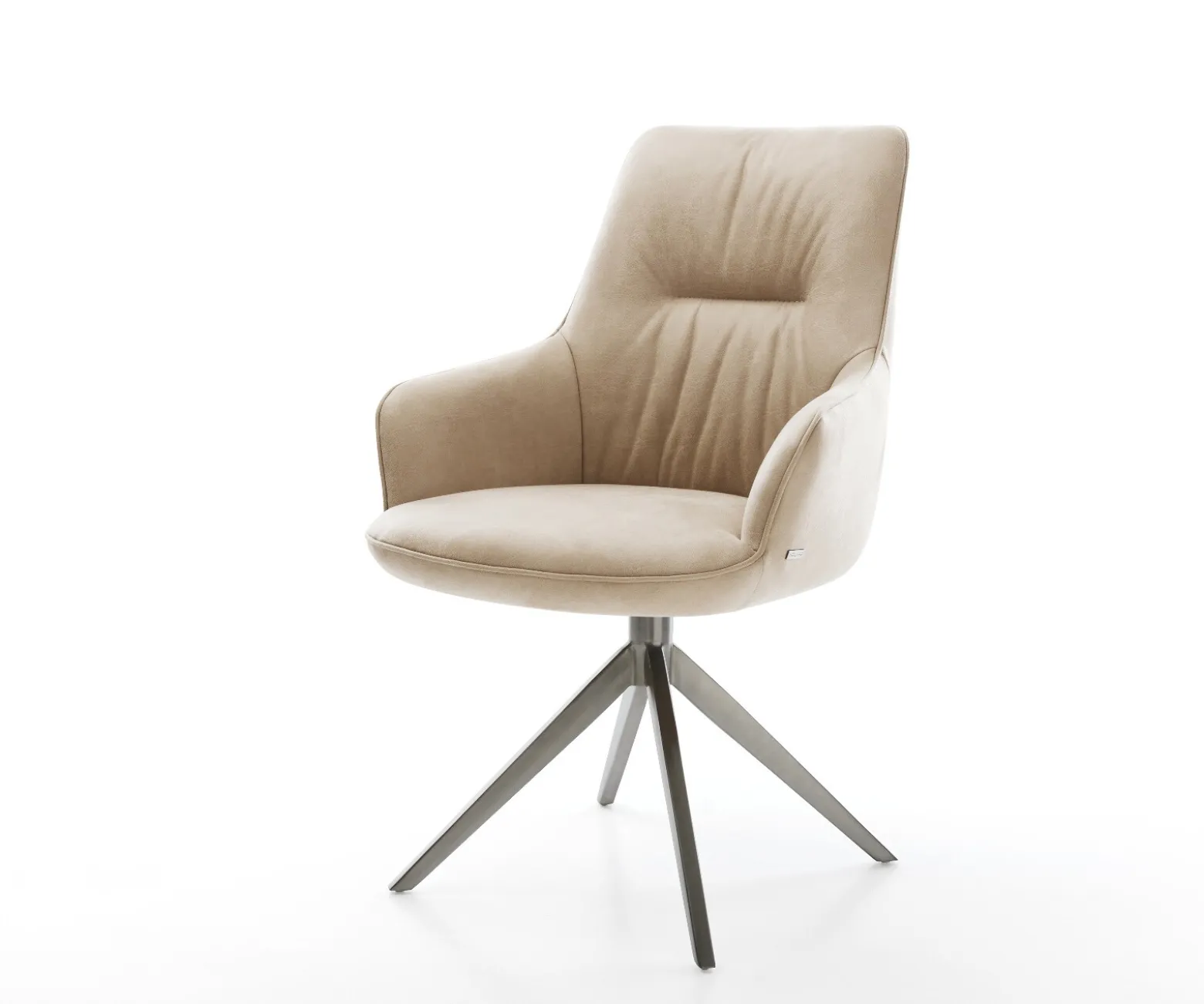 DrehstuhlZelia-Flex mit Armlehnen Mikrofaser Beige Vintage Kreuzgestell breit Graphit 360° drehbar Wippfunktion Taschenfederkern Sofort versandfertig
