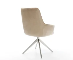 DrehstuhlZelia-Flex mit Armlehnen Mikrofaser Beige Vintage Kreuzgestell breit Edelstahl 360° drehbar Wippfunktion Taschenfederkern Sofort versandfertig