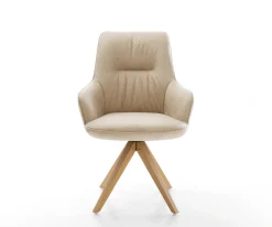 DrehstuhlZelia-Flex mit Armlehnen Mikrofaser Beige Vintage Holzgestell kantig Natur 360° drehbar Taschenfederkern Versandfertig ca. 28.10.26