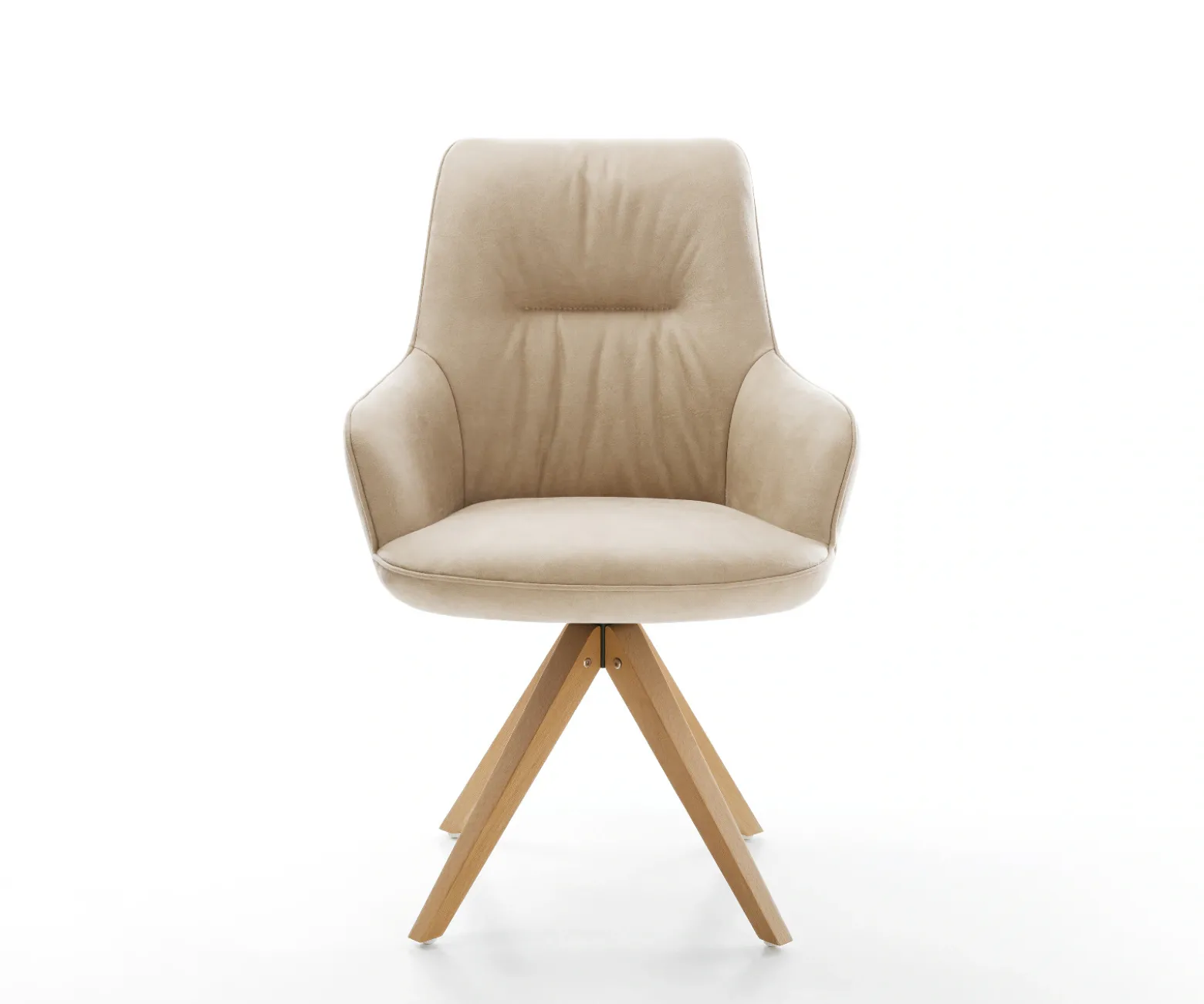 DrehstuhlZelia-Flex mit Armlehnen Mikrofaser Beige Vintage Holzgestell kantig Natur 360° drehbar Taschenfederkern Versandfertig ca. 28.10.26