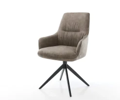 DrehstuhlZelia-Flex mit Armlehnen Mikrofaser Taupe Vintage Kreuzgestell breit Schwarz 360° drehbar Wippfunktion Taschenfederkern Sofort versandfertig