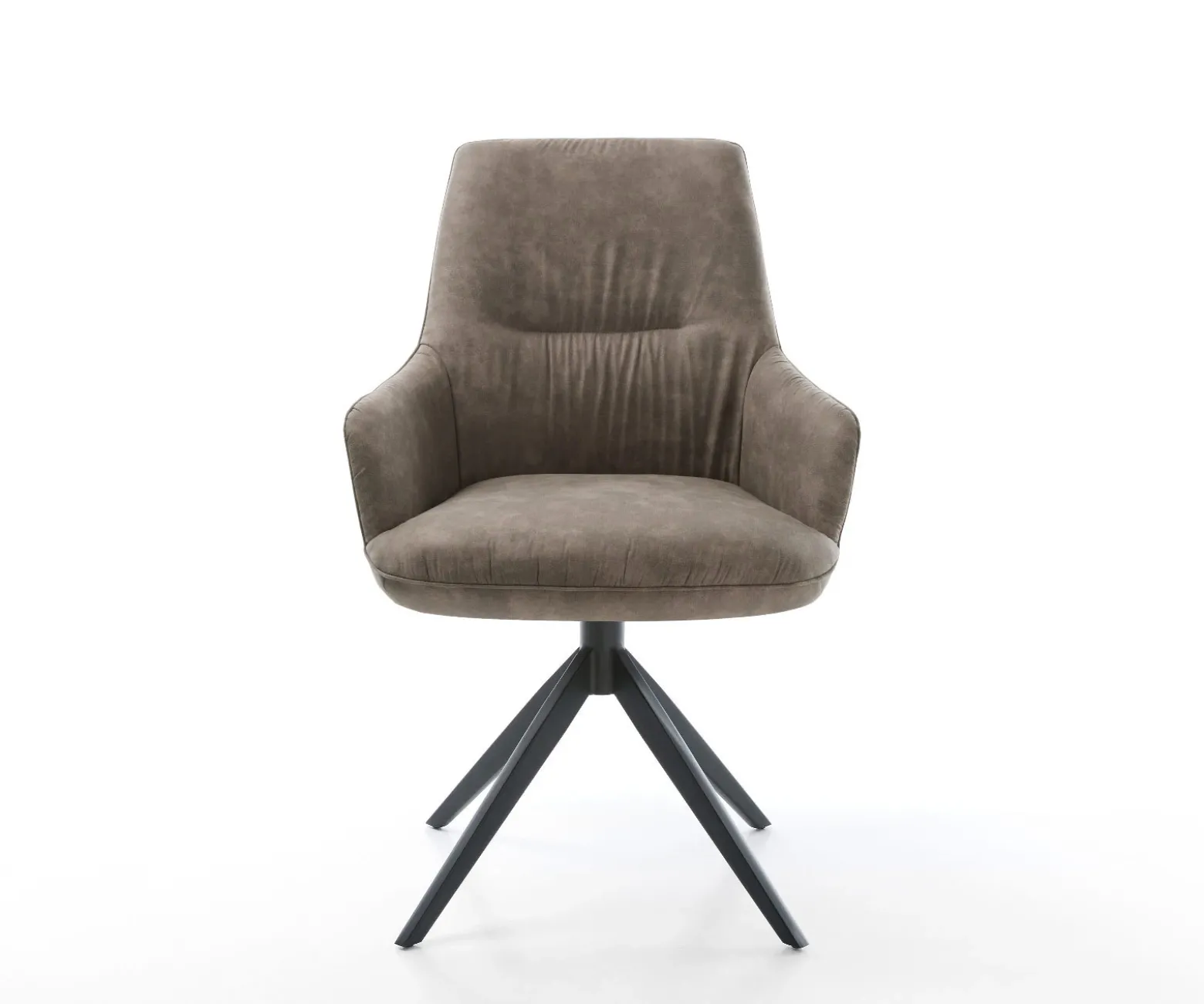 DrehstuhlZelia-Flex mit Armlehnen Mikrofaser Taupe Vintage Kreuzgestell breit Schwarz 360° drehbar Wippfunktion Taschenfederkern Sofort versandfertig