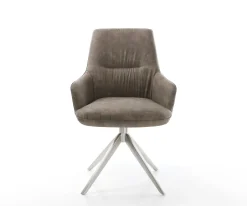 DrehstuhlZelia-Flex mit Armlehnen Mikrofaser Taupe Vintage Kreuzgestell breit Edelstahl 360° drehbar Wippfunktion Taschenfederkern Sofort versandfertig