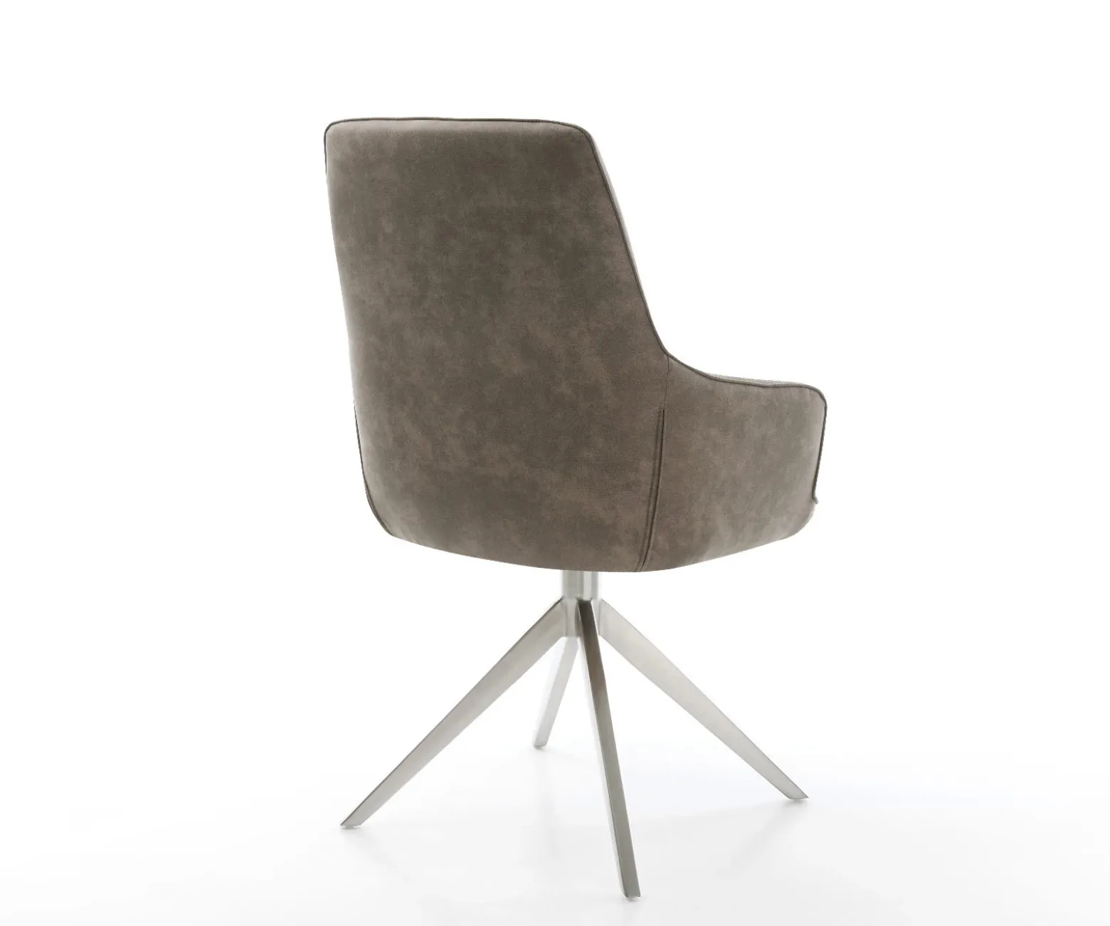 DrehstuhlZelia-Flex mit Armlehnen Mikrofaser Taupe Vintage Kreuzgestell breit Edelstahl 360° drehbar Wippfunktion Taschenfederkern Sofort versandfertig