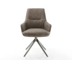 DrehstuhlZelia-Flex mit Armlehnen Mikrofaser Taupe Vintage Kreuzgestell breit Graphit 360° drehbar Wippfunktion Taschenfederkern Sofort versandfertig