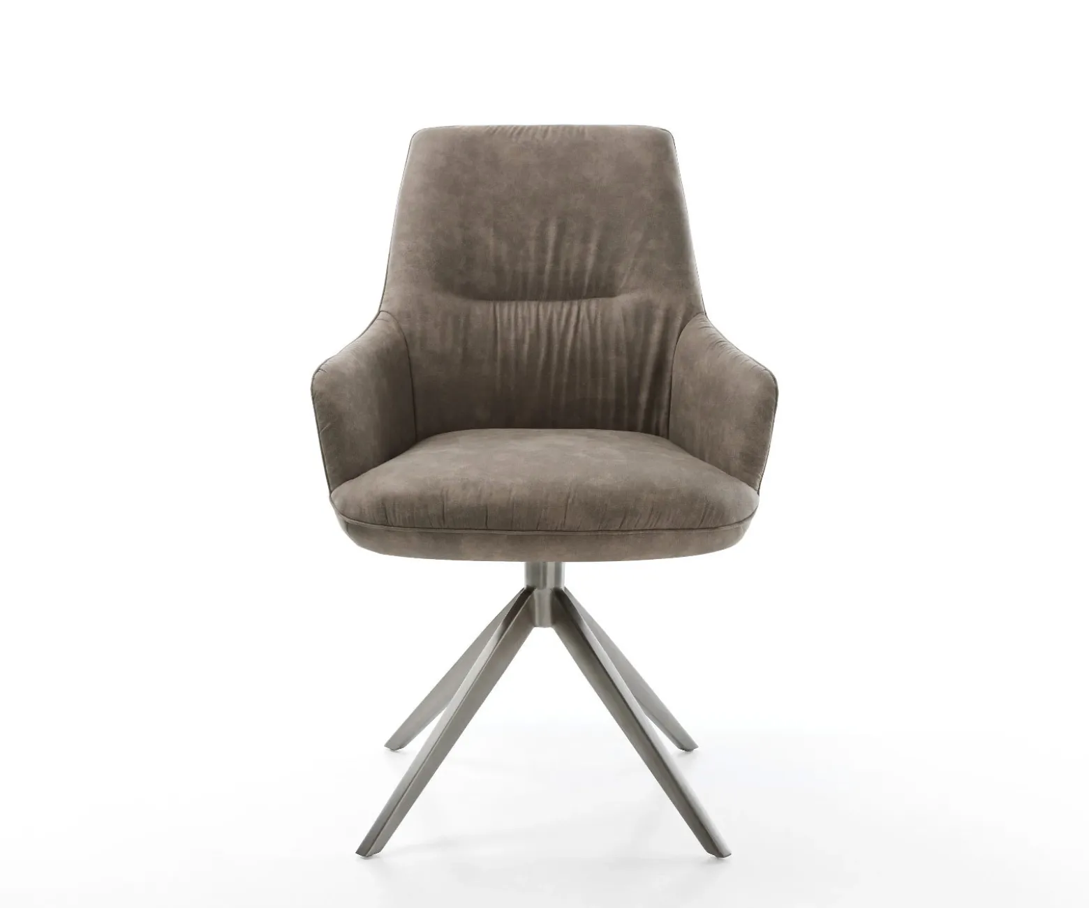 DrehstuhlZelia-Flex mit Armlehnen Mikrofaser Taupe Vintage Kreuzgestell breit Graphit 360° drehbar Wippfunktion Taschenfederkern Sofort versandfertig