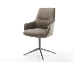 DrehstuhlZelia-Flex mit Armlehnen Mikrofaser Taupe Vintage Fußkreuz Graphit 360° drehbar Wippfunktion Taschenfederkern Sofort versandfertig