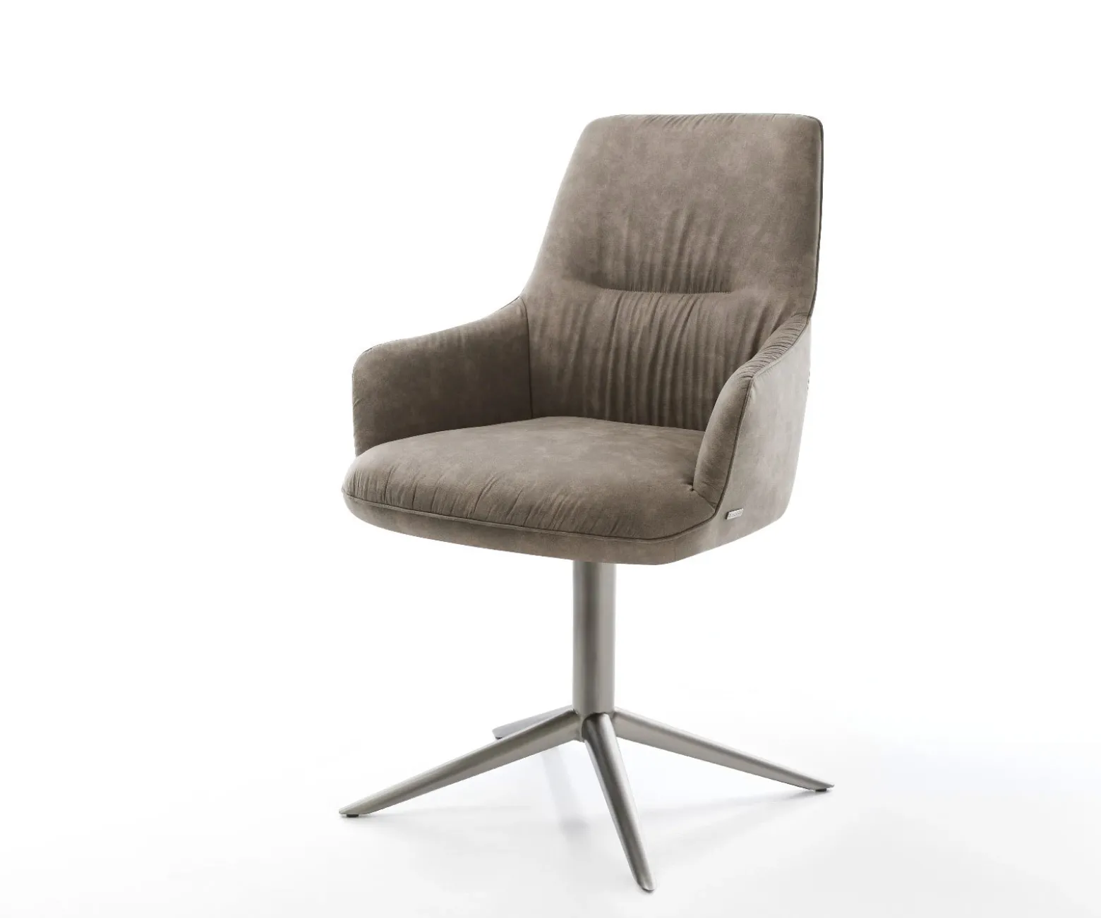 DrehstuhlZelia-Flex mit Armlehnen Mikrofaser Taupe Vintage Fußkreuz Graphit 360° drehbar Wippfunktion Taschenfederkern Sofort versandfertig