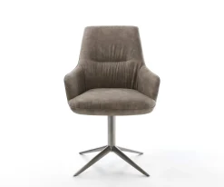 DrehstuhlZelia-Flex mit Armlehnen Mikrofaser Taupe Vintage Fußkreuz Graphit 360° drehbar Wippfunktion Taschenfederkern Sofort versandfertig